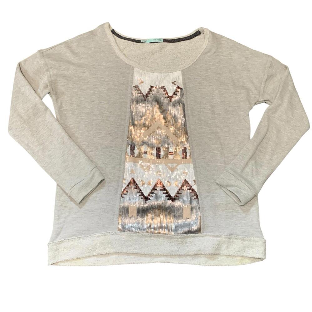 Maurices Sweater Womens Size XL Gray w/ Geometric Sequins Artwork Round Neck